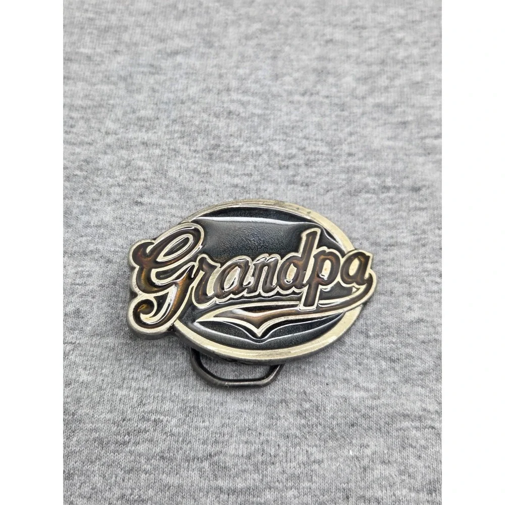 Vintage 1987 Grandpa Blue and Gold Enamel Belt Buckle Made in USA Gift